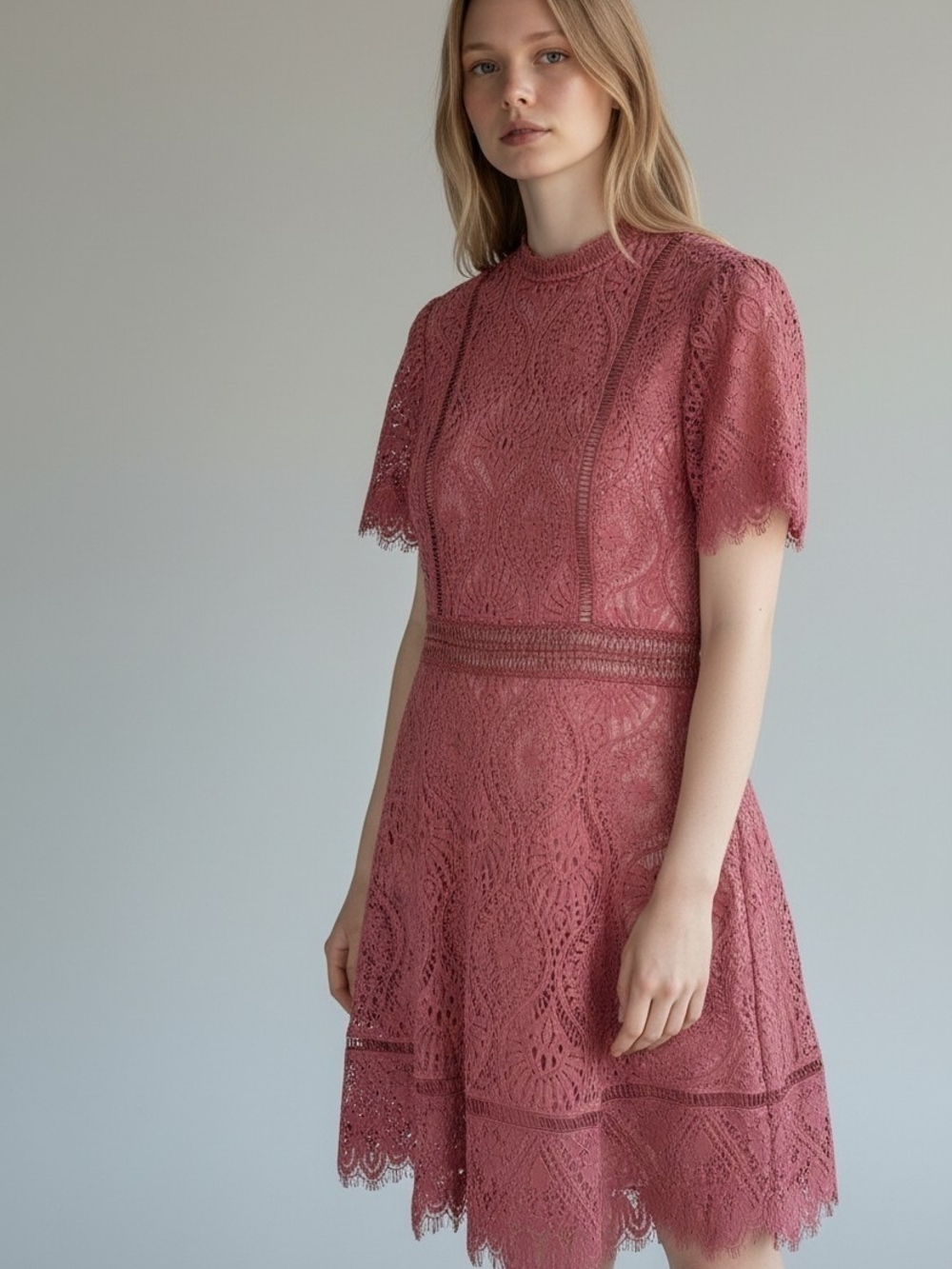 BB Dakota Rose Lace Midi Dress Business Casual Office Peasant Farmhouse